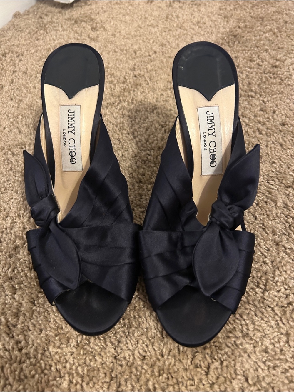 Jimmy Choo Navy Satin Knot Mules sz 40